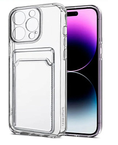 Чехол силиконовый с картхолдером для iPhone 14 Pro (Прозрачный)