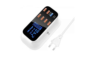 Сетевая зарядка Gurdini HUB 40W - LED 7 USB + 1 USB-C (Белый)