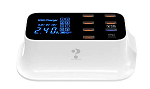 Сетевая зарядка Gurdini HUB 40W - LED 7 USB + 1 USB-C (Белый)